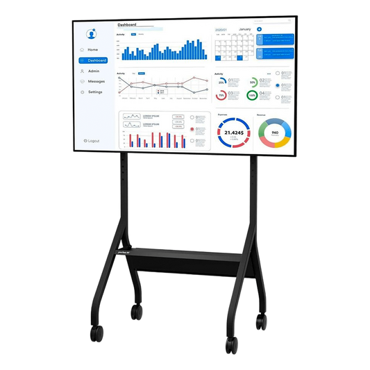 Carro Móvil para Pantalla Plana / 43" a 75"+ Displays / Altura Ajustable 49.8"-65.8" (126.5-167.1 cm) / Capacidad 150 lb (68 kg) / 4 Ruedas Dobles 4" (102 mm) / Gestión de Cableado Interno / Estructura Tubular / Incl