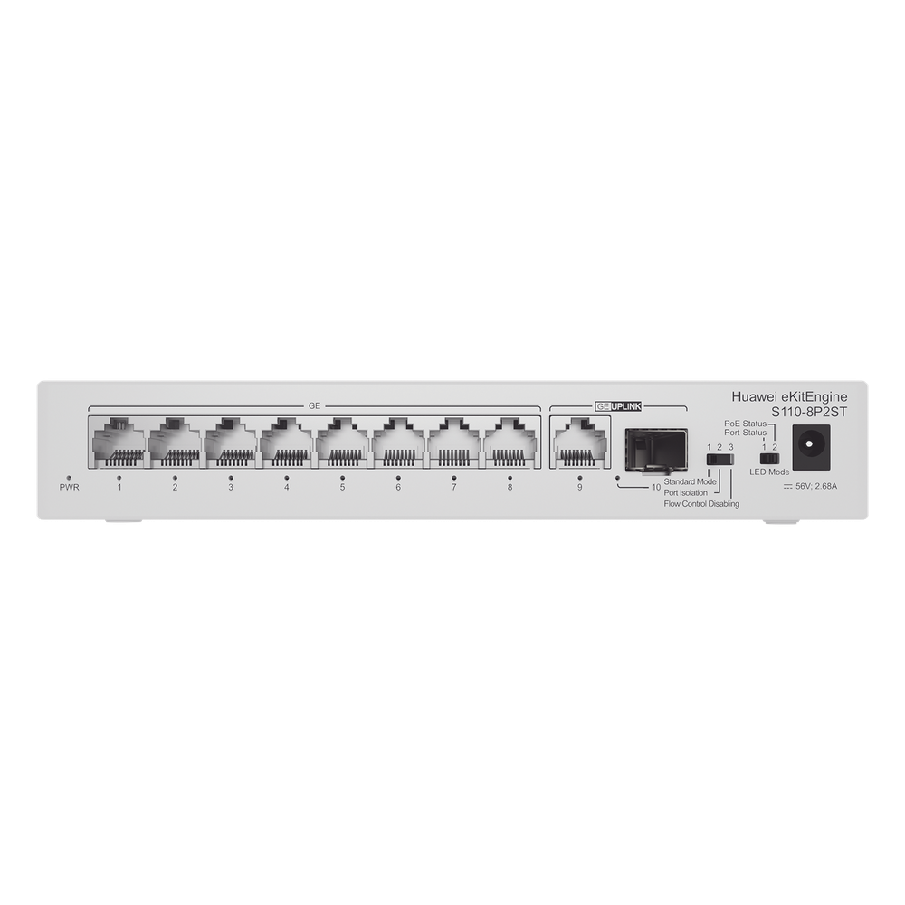 Switch Gigabit No Administrable PoE / 8 puertos 10/100/1000 Mbps (PoE) / 2 Puertos SFP Uplink / 124W