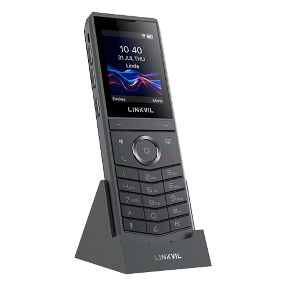 Teléfono IP Wi-Fi Portátil / Pantalla Color 2.4" 240x320 / Wi-Fi 6 Dual-Banda / Bluetooth 5.0 / Batería 3000mAh 13h Talk / Video H.264 4CIF / Resistencia Caídas 1.8m (5.9 ft) / Conferencia 6 Vías / USB Type-C