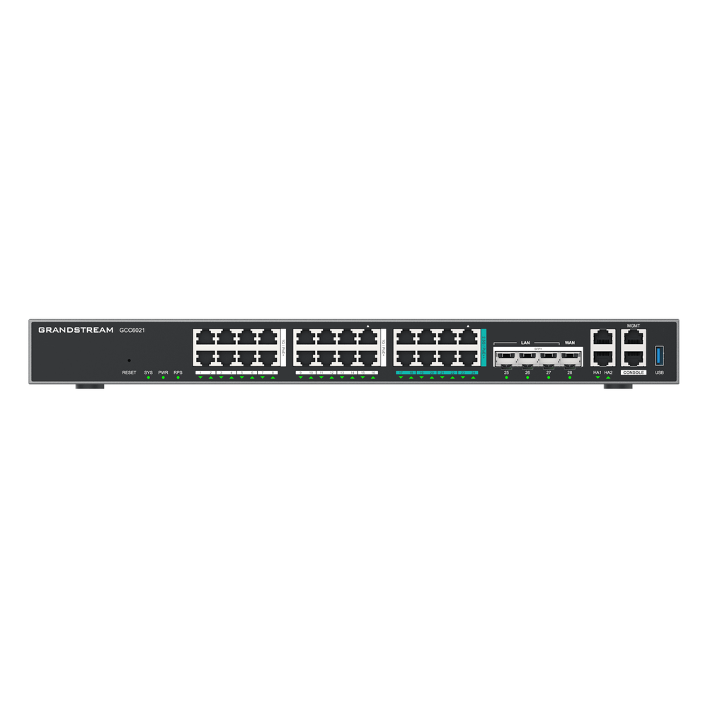 Router Todo-en-Uno GCC6021 con PBX de 50 Extensiones + Firewall + VPN + Switch de 16 Puertos GbE + 4x SFP+ 10 GbE y 8x 2.5 GbE / Gestión en la Nube con GDMS