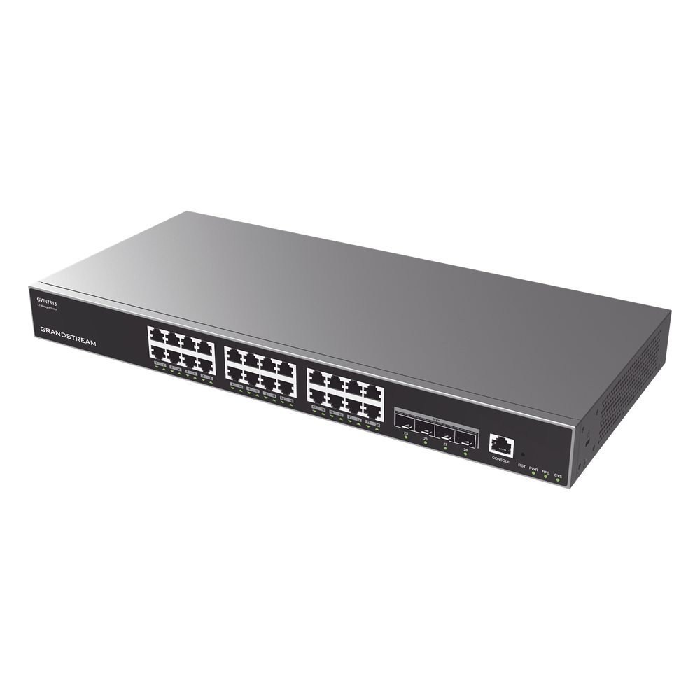 Switch Capa 3 Administrable / 24 puertos 10/100/1000 Mbps + 4 Puertos SFP+ de 10 Gigabits / Compatible con GWN Cloud.