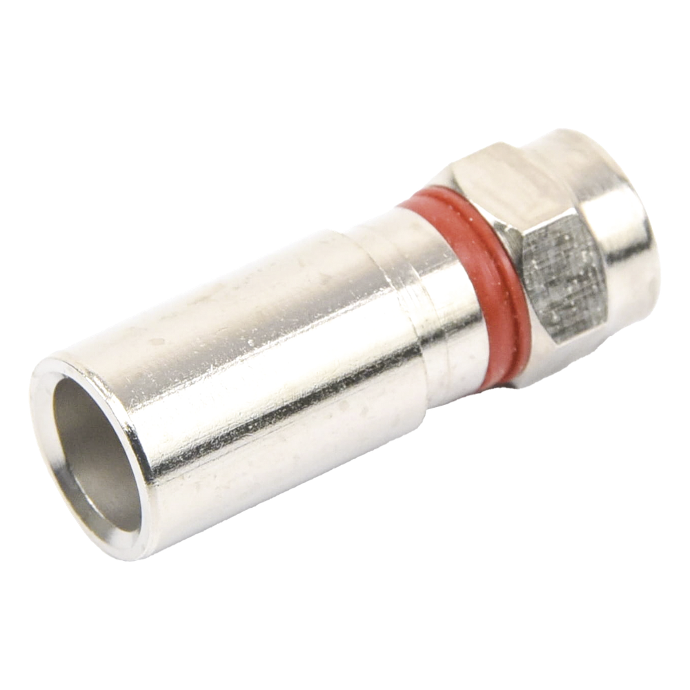 Conector F Macho de Compresión, Metálico para cable RG-6, Cuerpo de Bronce Niquelado.