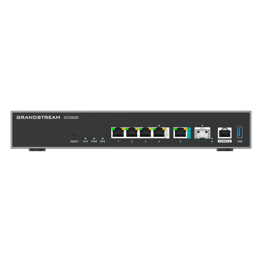 Dispositivo de Convergencia de Redes GCC6020 / Router VPN / Firewall de Próxima Generación / IP PBX / Switch de Red / 4 Puertos Gigabit Ethernet / 1 Puerto SFP+ 10 Gigabit / 1 Puerto 2.5 Gigabit / Administración en la Nube GDMS / Mont