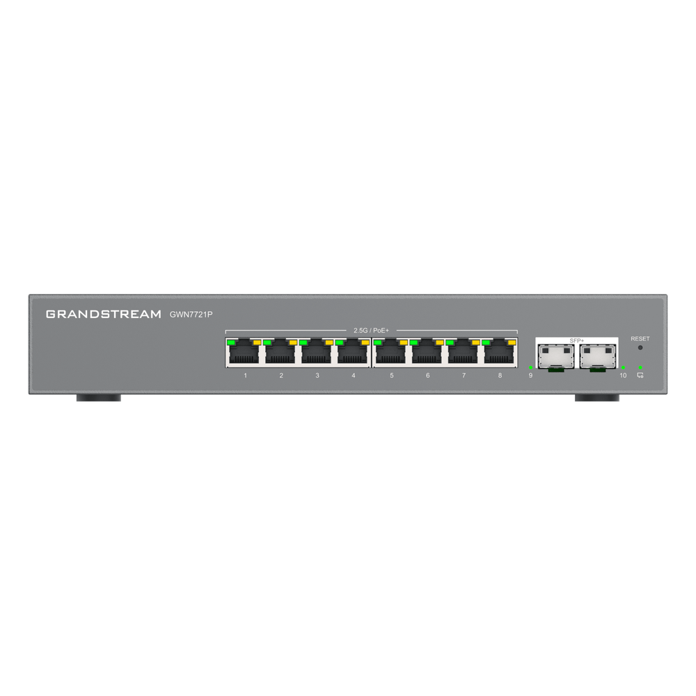 Switch L2 Lite Administrable de 10 Puertos / 8 Puertos Ethernet 2.5 Gigabits / 2 Puertos SFP+ 10 Gigabits / PoE+ 802.3af/at / VLAN 802.1Q / QoS / IGMP Snooping / Montaje en Escritorio o Pared