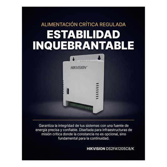 Fuente de Poder Regulada 12 Vcc / 13.5 Vcc / 15 Vcc para 8 Cámaras / 8 Amperes (1 Amp por Salida) / Voltaje de Entrada 90 - 130 VCA / Filtro de Ruido para Cámaras 4K / Modo para Largas Distancias