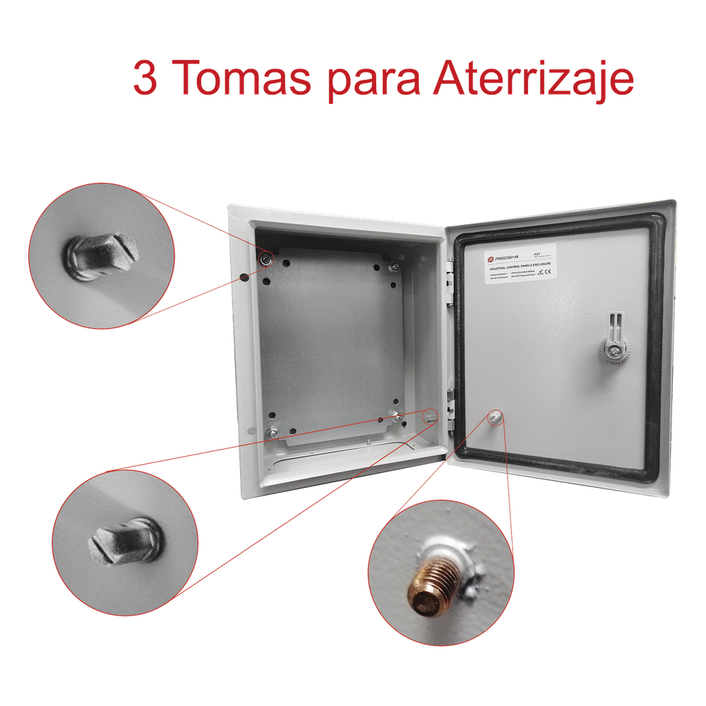 Gabinete de Acero IP66 Uso en Intemperie (250 x 300 x 150 mm) con Placa Trasera Interior Metálica y Compuerta Inferior Atornillable (Incluye Chapa y Llave T).