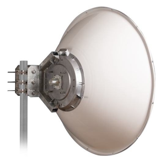 Antena Direccional de Alto Rendimiento / 35.5 ± 1 dBi / 4 ft / 5.9-7.125 GHz / Conectores RP-SMA / Alto Aislamiento al Ruido / Fácil Montaje y herraje de acero inoxidable / Radomo Incluido