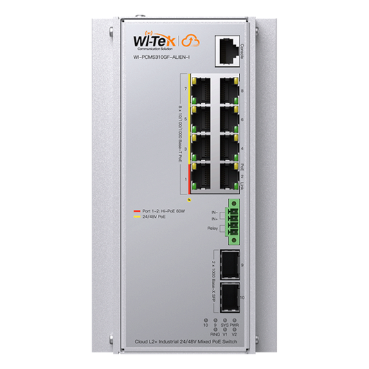 Switch Industrial Administrable Gigabit con 2 Puertos PoE bt + 6 Puertos PoE af/at o 24 V Pasivo + 2 SFP Gigabit, 240 W