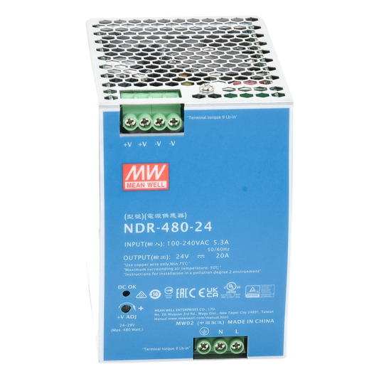 Fuente de poder industrial para riel DIN / 480W / 24Vcc / 20A / Entrada: 100-240Vca