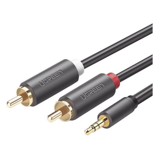 Cable Adaptador de 3.5mm Macho a 2 RCA Macho / 3 Metros (9.84 Pies) / Color Gris / Blindaje Múltiple / ABS / Alta Calidad