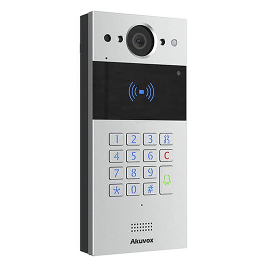 Videoportero SIP / Teclado y Lector de Tarjeta / Notificación App / Notificación Llamada Telefónica / Configuración en la Nube / POE / IP65 / Cámara de 2 MP / NFC / PIN Temporal para Visitas / Control de 2 Puertas