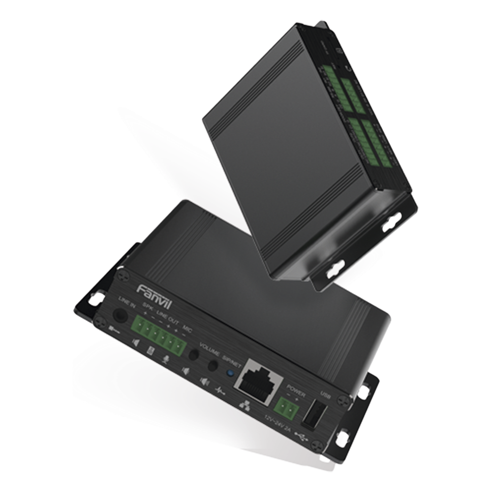 Gateway para Voceo IP/SIP, Entrada de audio (3.5mm), salida de amplificador integrado de hasta 30W, puerto USB (reproducción de MP3),