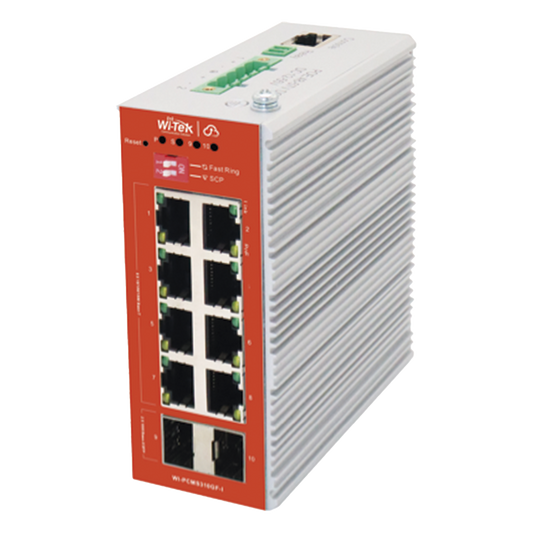 Switch L2+ PoE Industrial / Administración Cloud-Web-CLI / 8 Puertos PoE af/at 100/1000 Mbps / 2 Puertos SFP Gigabit / Presupuesto PoE 120 W / Protocolo ERSP (redundancia enlaces)