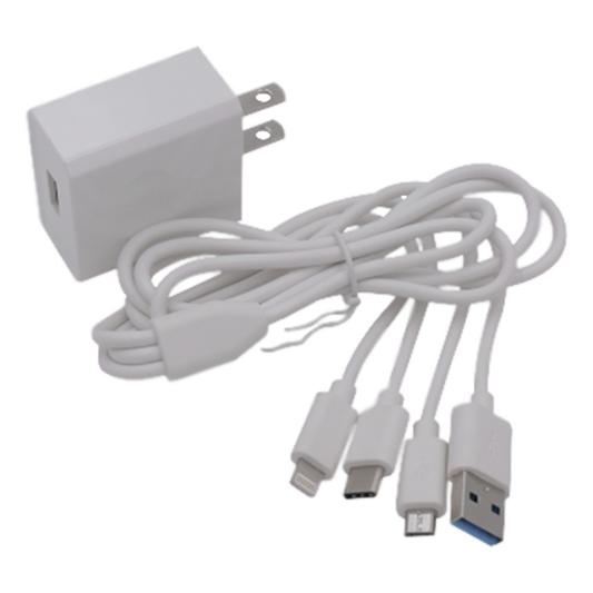 Cargador de pared USB de 5 Vcc 2A / Multi-puertos / USB-C / Micro USB / Tipo C / Lightning (iPhone) / Extensión de cable 1.2 metros