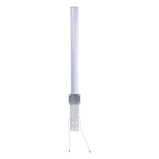 Antena Omnidireccional en 2.4 GHz, Rango de Frecuencias (2.3 - 2.5 GHz), Ganancia de 10 dBi, Doble Polaridad MIMO 2x2, Incluye Jumpers