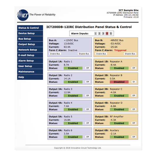 PDU Administrable IP, 12 Salidas para Brakers (No incluidos), Control de Energía Remoto, Doble Bus Inteligente de Distribución CD, Aplicaciones 12,24 y 48 Vcc.