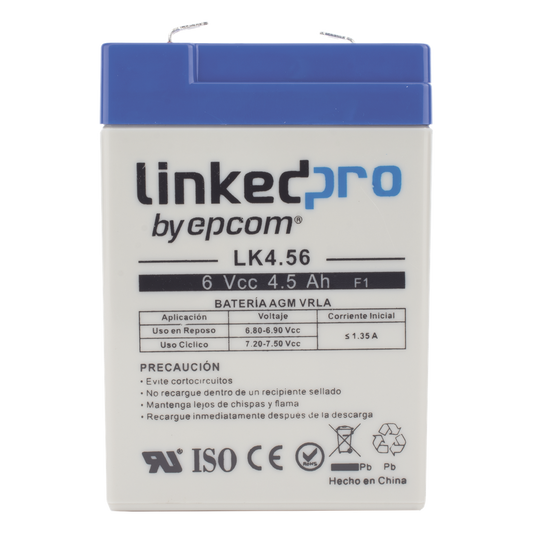 Batería de respaldo 6 V | 4.5 Ah | AGM | Especial para Seguridad Electrónica | UPS | Sistemas de Emergencia | Vida útil 5 años | Terminales F1