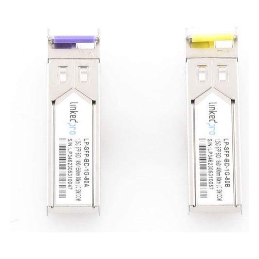 Transceptores Ópticos Bidireccionales SFP (Mini-Gbic) / Monomodo 1490 & 1550 nm / 1.25 Gbps / 1000BASE-BX / Conector LC/UPC Simplex / DDM / Hasta 80 km / 2 Piezas