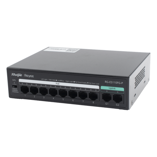 Switch PoE+ no Administrable, hasta 110 Watts, 8 puertos PoE+ 10/100 y 2 Uplinks Gigabit 1G