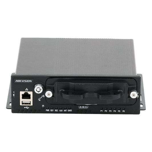 NVR Móvil Vehicular de 8 Canales / 4 PoE + 4 vía Switch / 2 Megapixel / H.265 / GPS + Sensor G / 2 Bahías HDD / RJ45 / Aluminio Industrial