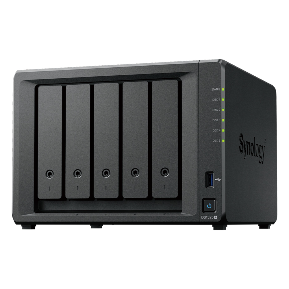 NAS DiskStation DS1525+ | 5 Bahías | Expansión hasta 15 Bahías | 2 Puertos 2.5GbE | Soporte 10GbE | Almacenamiento en Caché SSD | Hasta 300 TB de Capacidad | Compatible con Virtualización y Vigilancia.