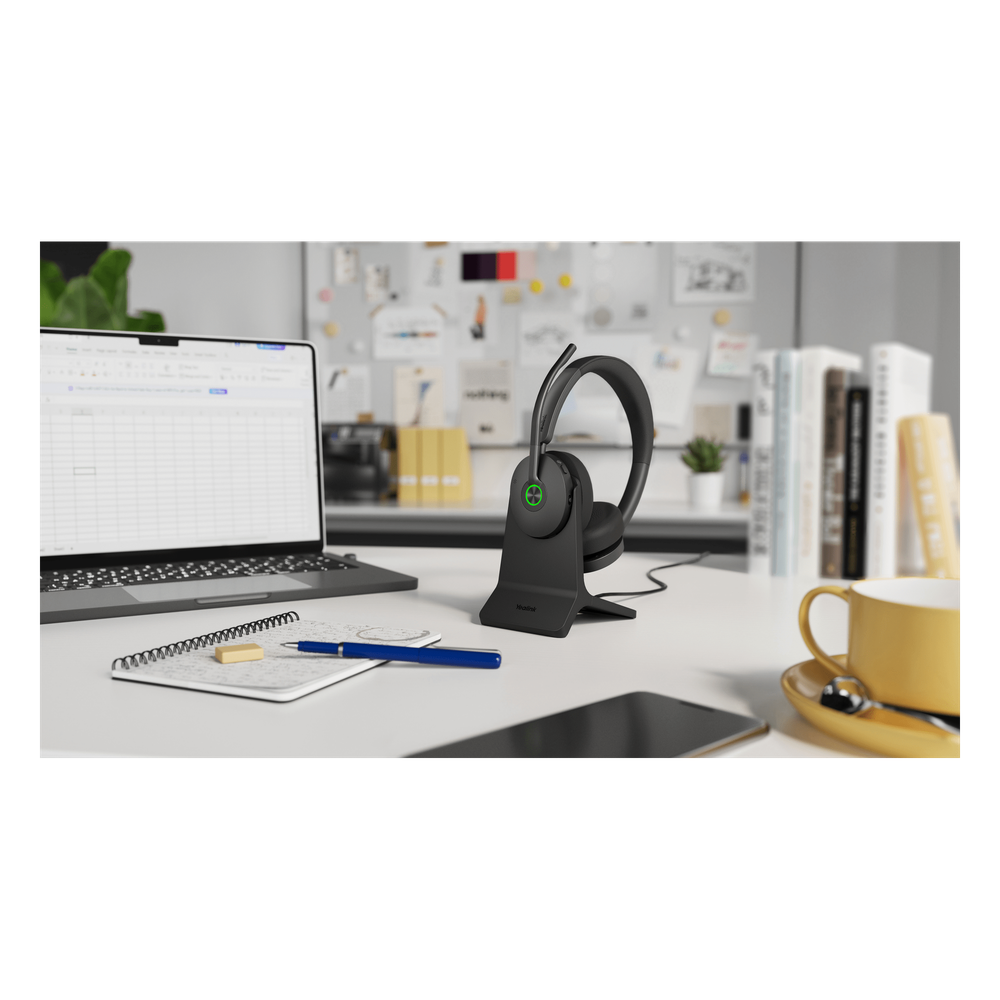 Diadema Bluetooth Yealink BH74 con Cancelación Activa de Ruido Híbrida, Base de Carga y Tecnología Acoustic Shield 3.0.