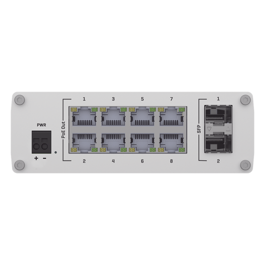 Switch Industrial No-Administrable 8 puertos Gigabit PoE 802.3af/at, 2 puertos SFP