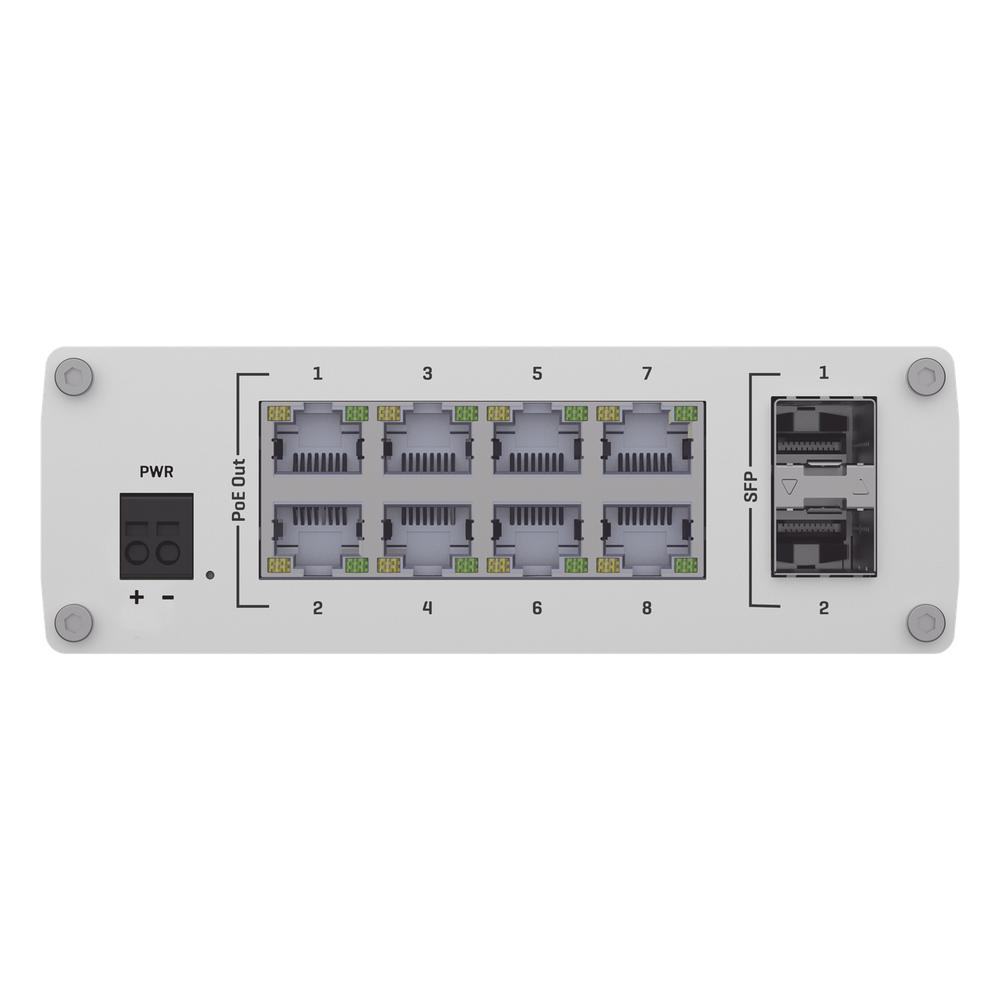 Switch Industrial No-Administrable 8 puertos Gigabit PoE 802.3af/at, 2 puertos SFP