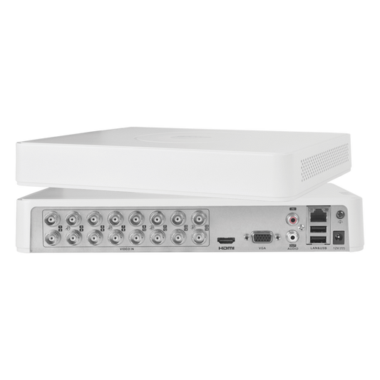 DVR 16 Canales TurboHD + 2 Canales IP / 2 Megapixel (1080p) Lite / Acusense Lite (Evita Falsas Alarmas) / Audio por Coaxitron y Bidireccional / 1 Bahía de Disco Duro / H.265+ / Salida de Video Full HD
