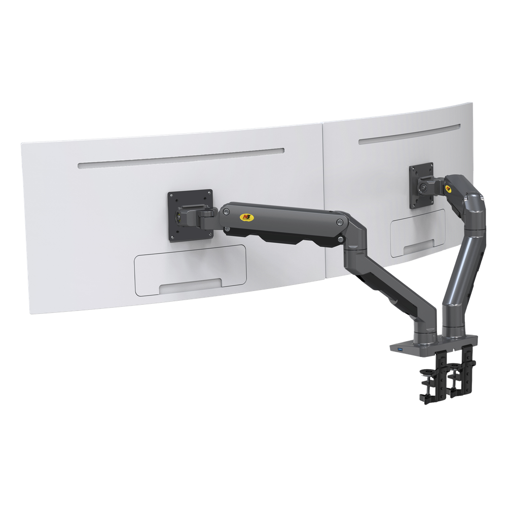 Montaje de Escritorio articulado para 2 monitores de 27-34" / Soporta hasta 16 kg por brazo/ Vesa 75 x 75 / 100 x 100 / Acero / Giro: 360°
