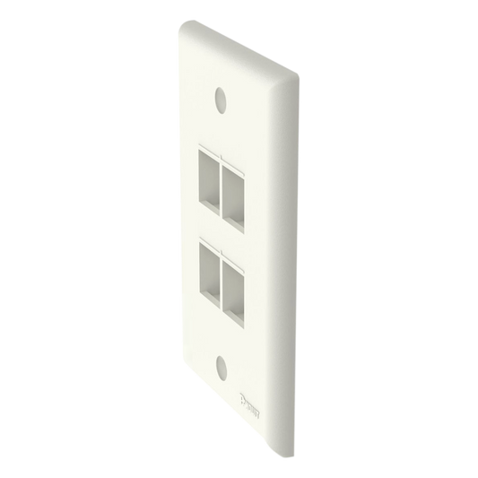 Placa de Pared Vertical, Salida Para 4 Puertos Keystone, Color Blanco Mate