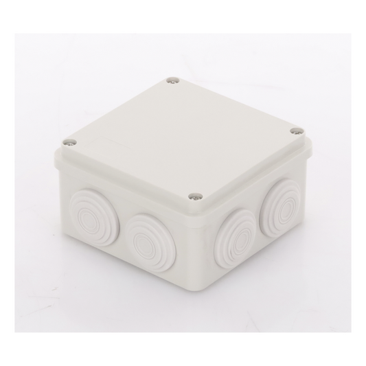 Caja Derivación-Conexión de Plástico (100 X 100 X 54 mm) con 7 Glándulas de Goma. Para Instalaciones Comerciales, Residenciales e Industriales. Incluye Tornillería para su Tapa.