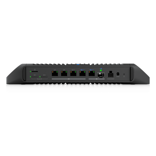 Cloud Gateway Industrial Rugerizado sin Ventilador con Puertos 10 GbE, 350W de Potencia Total para Despliegues PoE de Alta Densidad, Enrutamiento Avanzado y Almacenamiento microSD para Aplicaciones UniFi