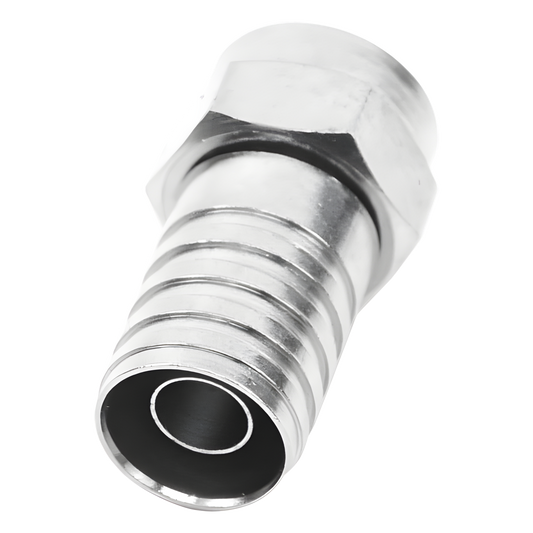 Conector F Macho, Plegable de Doble Blindaje para cable RG-59, Cuerpo de Bronce Niquelado.