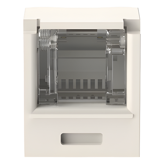 Conector Jack RJ45 Estilo TG con Ventana, Mini-Com, Categoría 6A, de 8 Posiciones y 8 Cables, Color Blanco