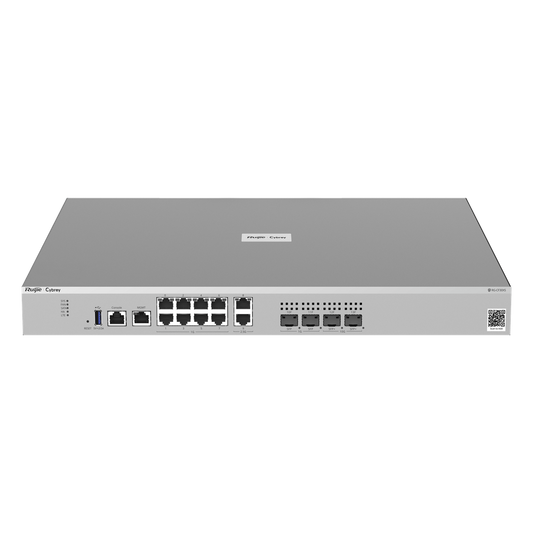 Firewall Next Generation / Empresarial / 9 Gbps Throughput / 8 Puertos Gigabit + 4 x 2.5G + 2 x SFP + 2 x SFP+ / Gestión Cloud / IPS + Antivirus + Application Control / Defensa DDoS / AI-Powered Security / Rack 1U 440 mm (17.32 in) / Ruijie Reyee Cybrey