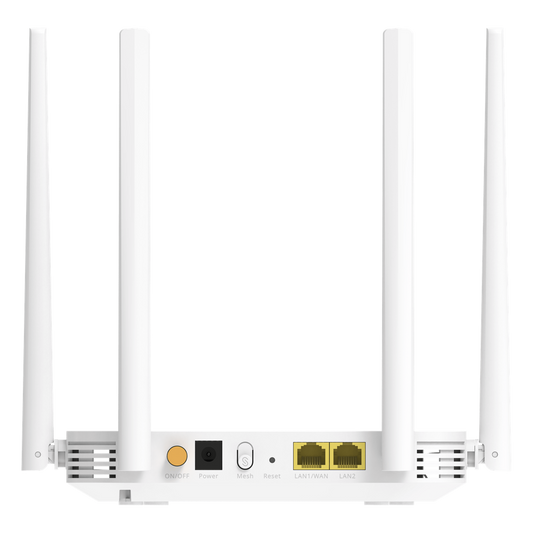 Router ONU GPON/EPON Wi-Fi 5 / 1200 Mbps (2.4 GHz + 5 GHz) / Puerto PON SC/UPC / 2 Puertos Gigabit LAN/WAN / 4 Antenas Externas / Mesh / 84 Clientes