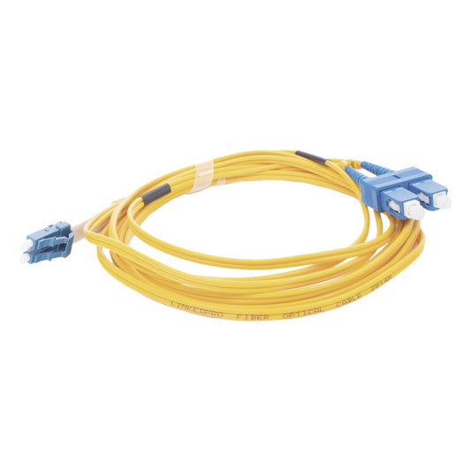 Jumper de Fibra Óptica Monomodo 9/125 LC/UPC-SC/UPC, PVC, 2.0 mm, Dúplex, Amarillo, 3 Metros (9.84 Pies)