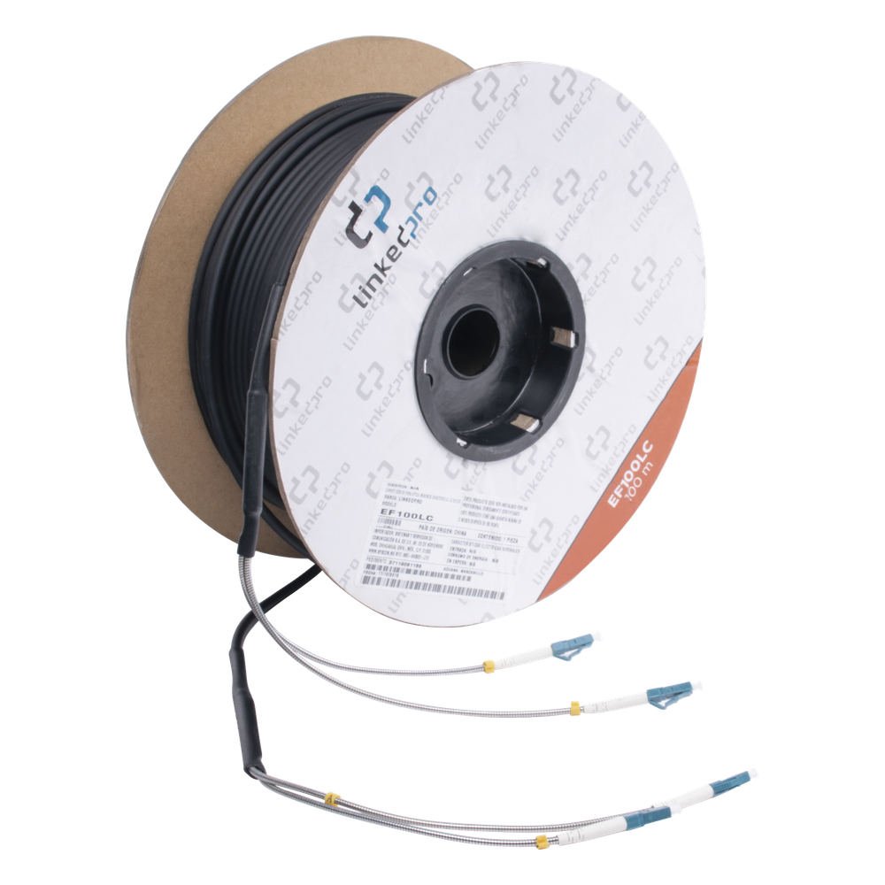 Carrete de Fibra Óptica Monomodo con Conectores LC-LC Duplex, Reforzada con Kevlar, de 100 Metros (328.08 Pies), Para Instalaciones Subterráneas por Tubería