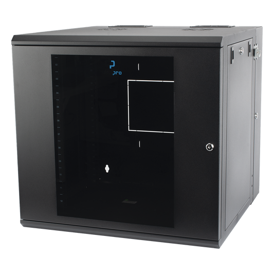 Gabinete Abatible de Pared (Con Marco Trasero) con Rack 19" de 12 Unidades. Ventana de Cristal Templado.