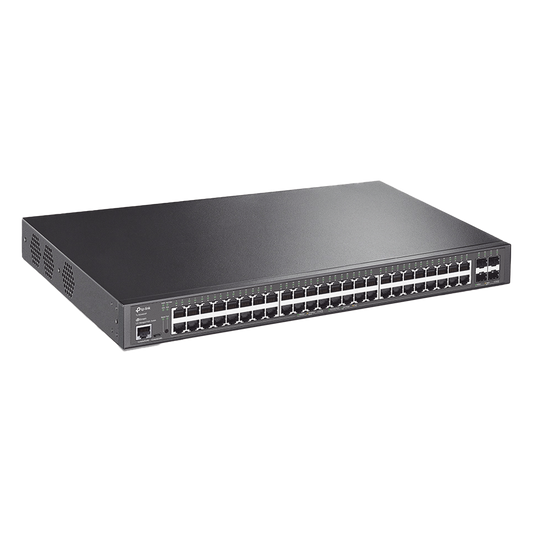 Switch L2+ Omada PoE+ / 48 Puertos PoE+ 10/100/1000 Mbps / 4 Puertos SFP+ 10G / 2 Puertos Consola (RJ45 y microUSB) / Administración Centralizada Omada o Stand-Alone / Multicast IGMP / Calidad de Servicio / Presupuesto PoE 500W / Montaje en Rack