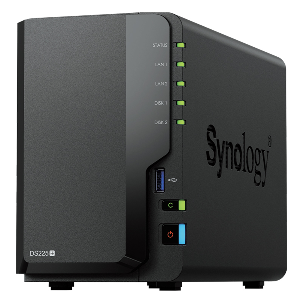 NAS DiskStation DS225+ | 2 Bahías | Intel Celeron J4125 | 2 GB DDR4 | Hasta 40 TB | Puertos 1GbE y 2.5GbE | USB 3.2 Gen 1 | Compatible con RAID | Synology DSM.