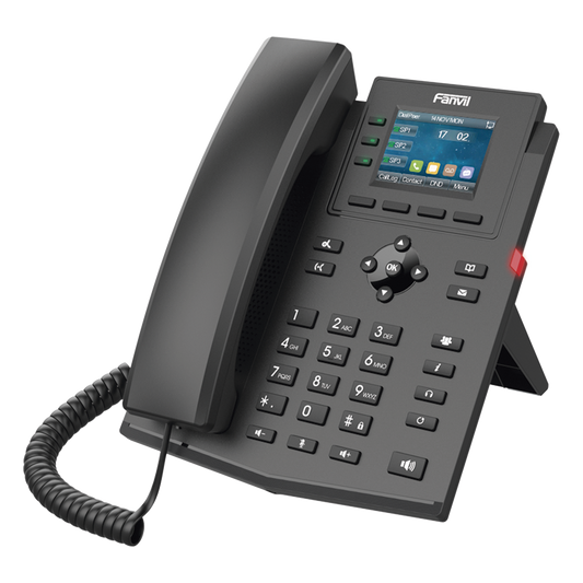 Teléfono IP empresarial para 4 líneas SIP con pantalla LCD de 2.4 pulgadas a color, Opus y conferencia de 3 vías, PoE.