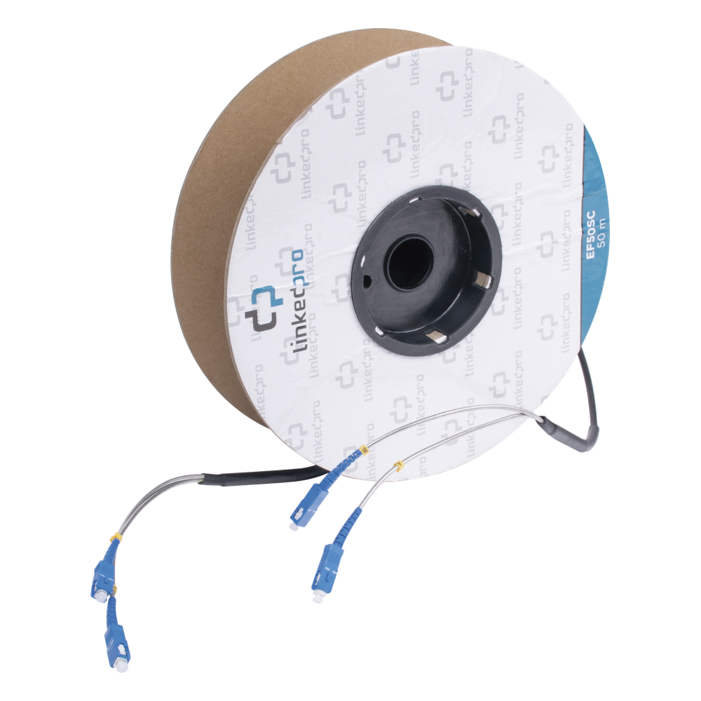 Carrete de Fibra Óptica Monomodo con Conectores SC-SC Duplex, Reforzada con Kevlar, de 50 Metros (164.04 Pies), Para Instalaciones Subterráneas por Tubería