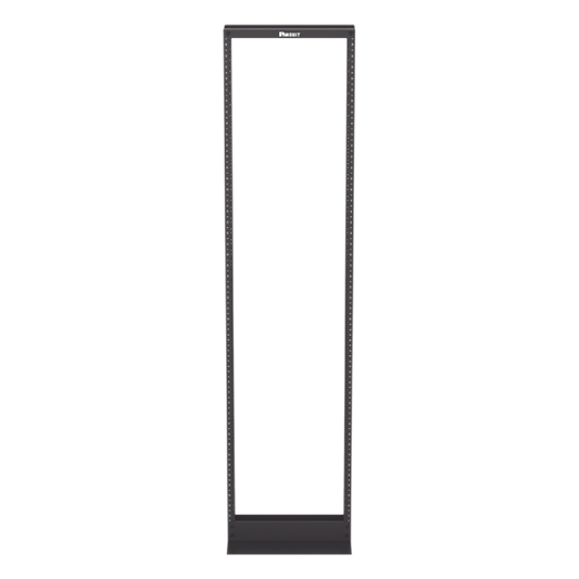 Rack de Dos Postes Estándar de 19 in, Rieles Numerados y Roscados #12-24, Fabricado en Aluminio, 45 Unidades de Rack, Color Negro