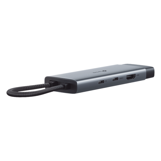 Adaptador HUB 6 en 1, 1 puerto USB-C entrada, 1 puerto HDMI 4K, 1 puerto Ethernet Gigabit, 1 puerto USB-C y 2 puertos USB-A