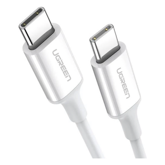 Cable USB-C a USB-C | 1 Metro | Carga Rápida de hasta 60W | Transferencia de datos de 480 Mbps | PD3.0 | QC 4.0/3.0/2.0 | FPC | AFC | Duradero y Flexible| Caja ABS | Cubierta de TPE | Color Blanco.