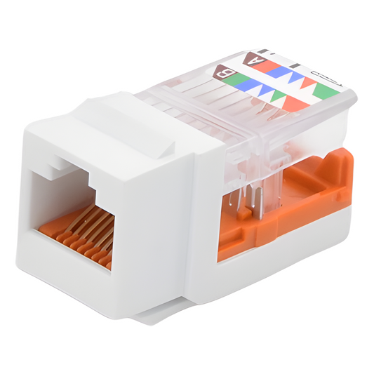 Conector Jack Estilo Leadframe, Tipo Keystone, Categoría 5e, de 8 Posiciones y 8 Cables, Color Blanco