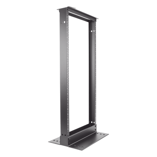 Rack de Dos Postes Estándar de 19 in, Rieles Numerados y Roscados #12-24, Fabricado en Aluminio, 24 Unidades de Rack, Color Negro
