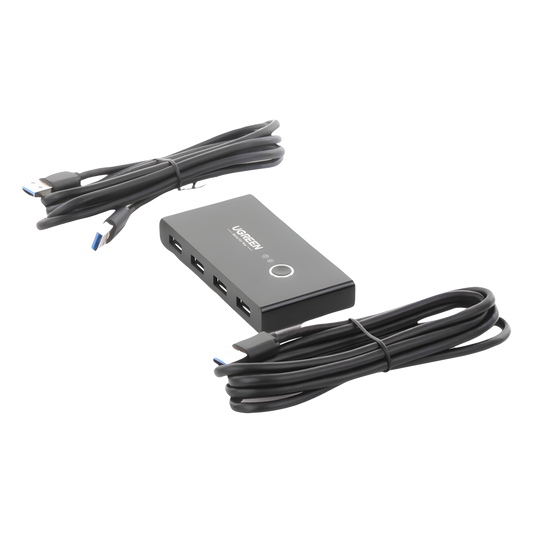 Conmutador USB para Compartir 4 Puertos USB 3.0 a 2 PC Ìs | Cambio Mediante Botón | Incluye Dos Cables USB de 1.5 m | ABS | Permite que 2 Usuarios Compartan 4 Dispositivos Periféricos USB3.0, como una impresora, un escáner, etc.